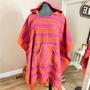 Yuro Promo • Wool Blend Striped Hooded Poncho